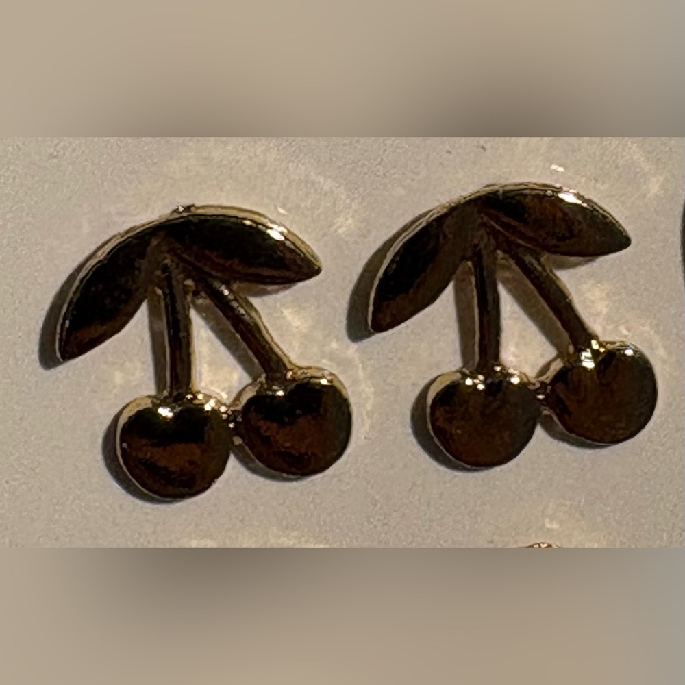 New Mini Gold Cherry Stud Earrings